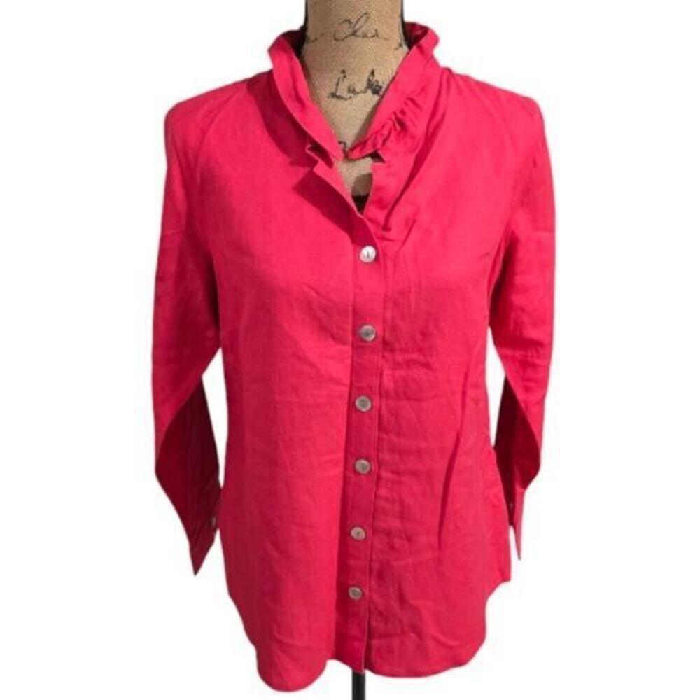 Soft Surroundings Salmon Pink BarbieCore Linen Blend MOP Buttons Tunic Size PS